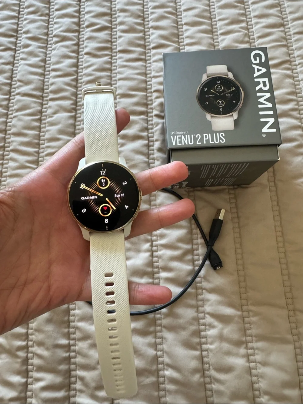 Garmin Venu 2 Plus Smartwatch - White and gold